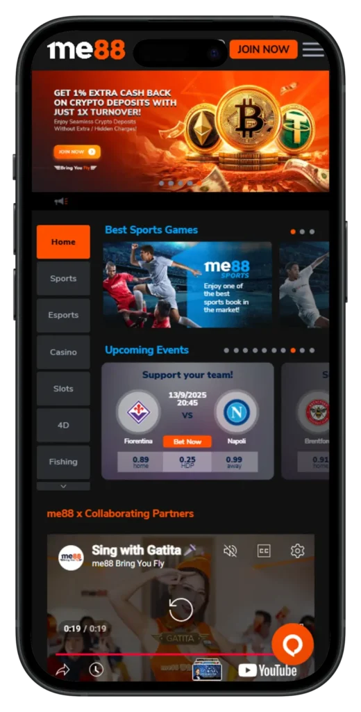 Me88 Homepage Mobile view Banner