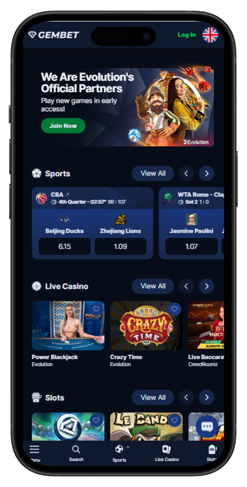 Gembet Mobile View Homepage